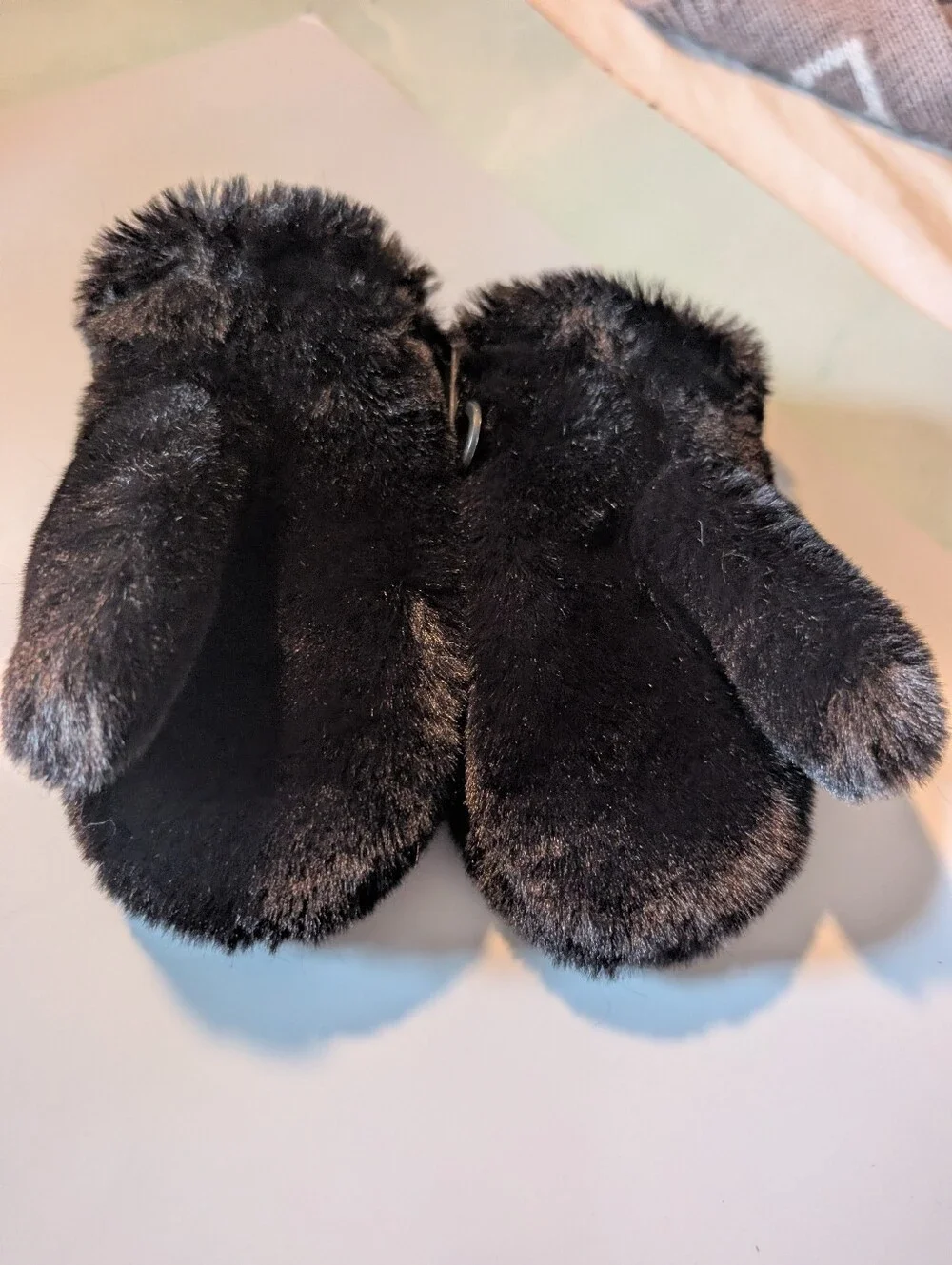 UGG Black Faux Fur Mittens with Logo Tag